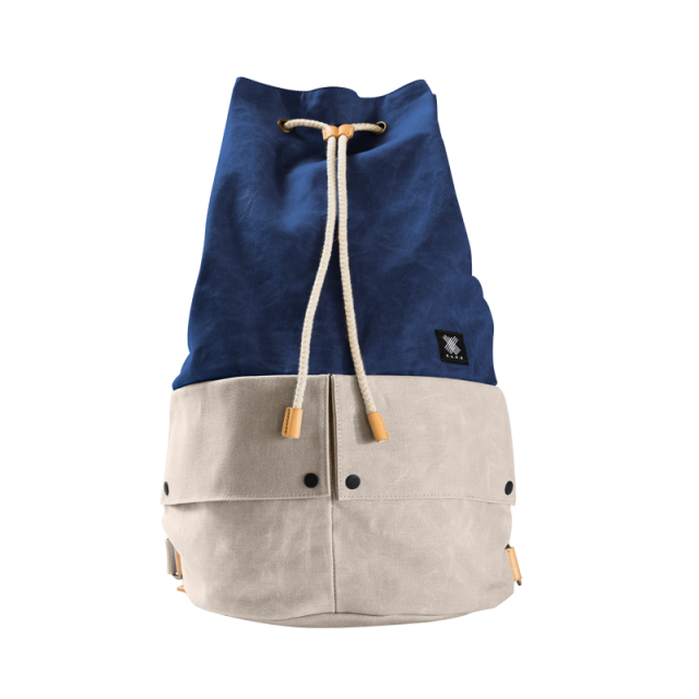 Navy Beige Canvas Drawstring Backpack