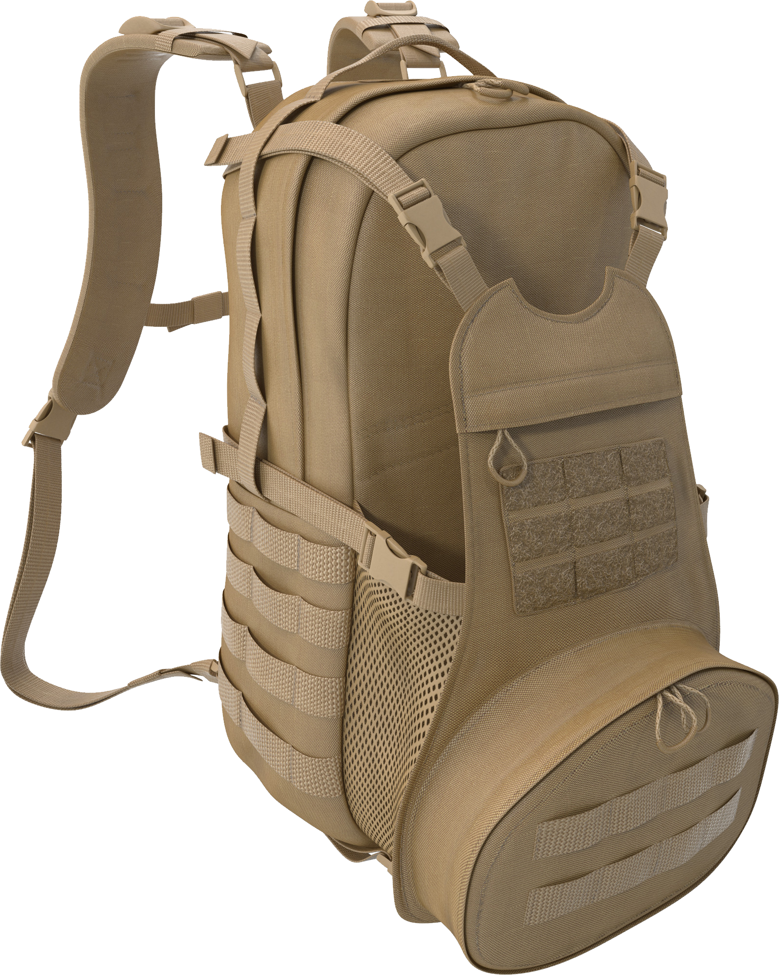 Tan Military Backpack with Webbing Straps
