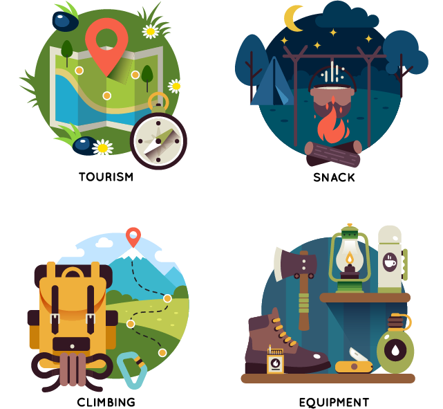 camping photography illustration vector flat travel theme icon material