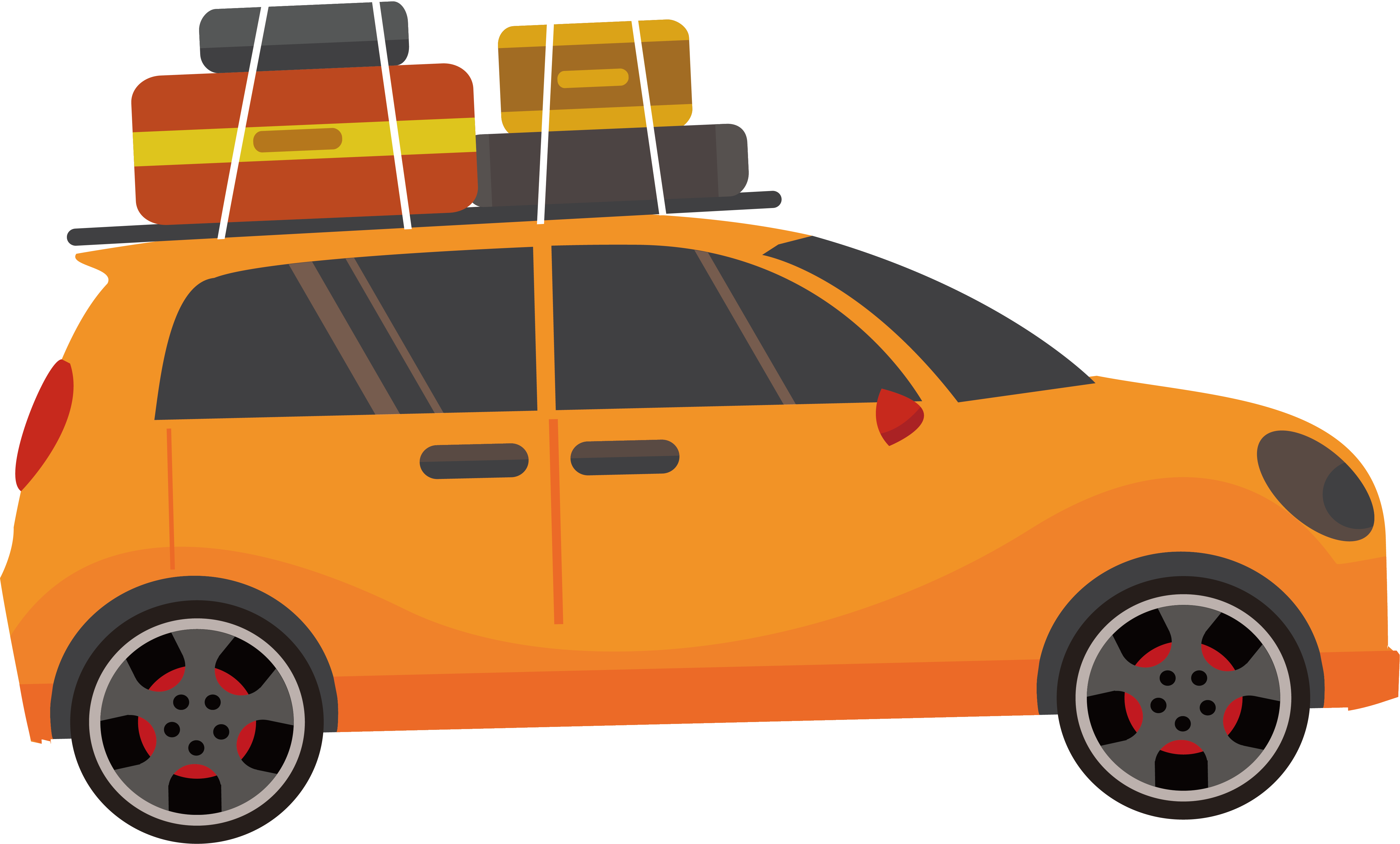 Orange Cartoon Car with Roof Rack Luggage