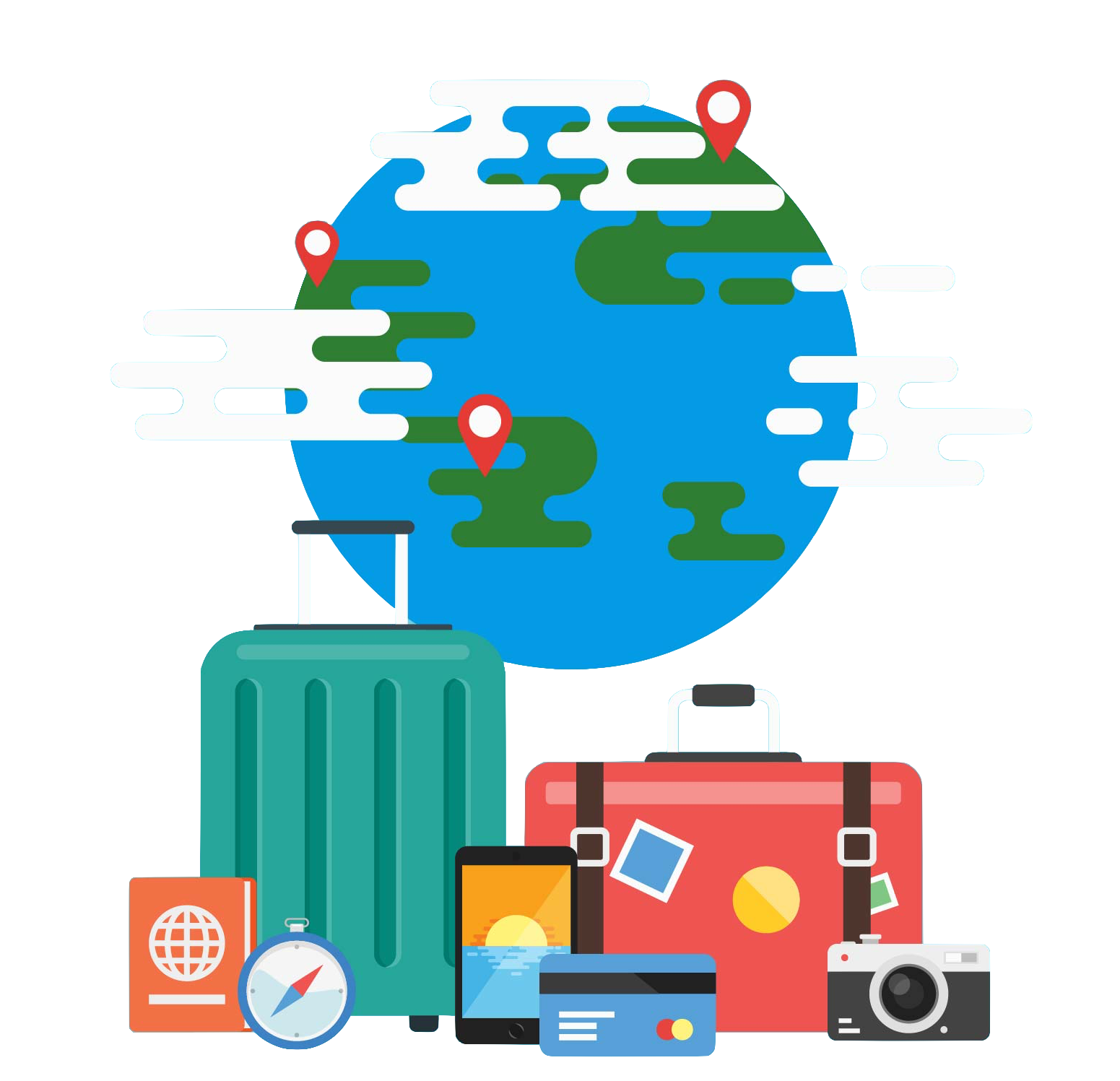 Flat Travel Illustration with Globe and Luggage