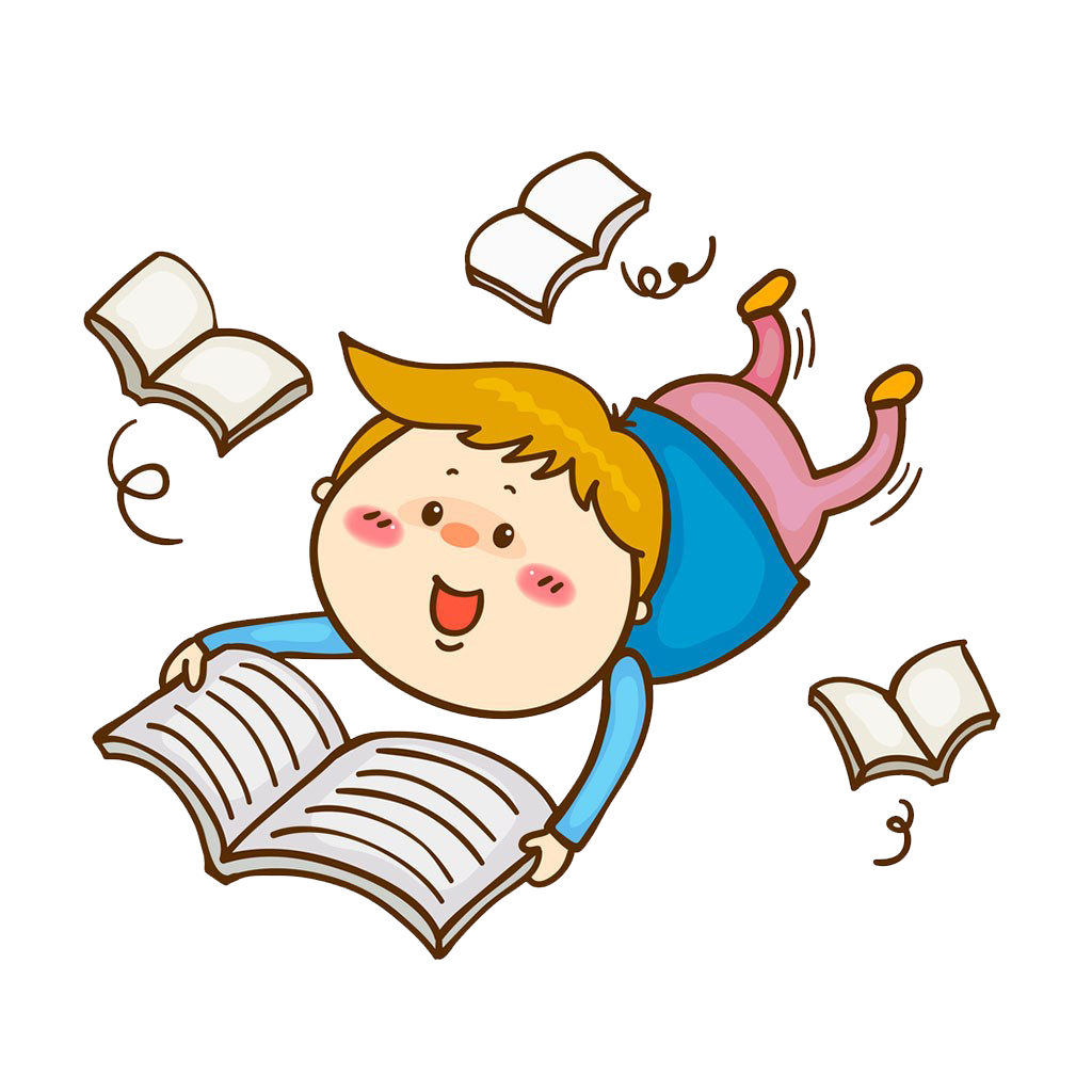 Cartoon Child Floating While Reading Books