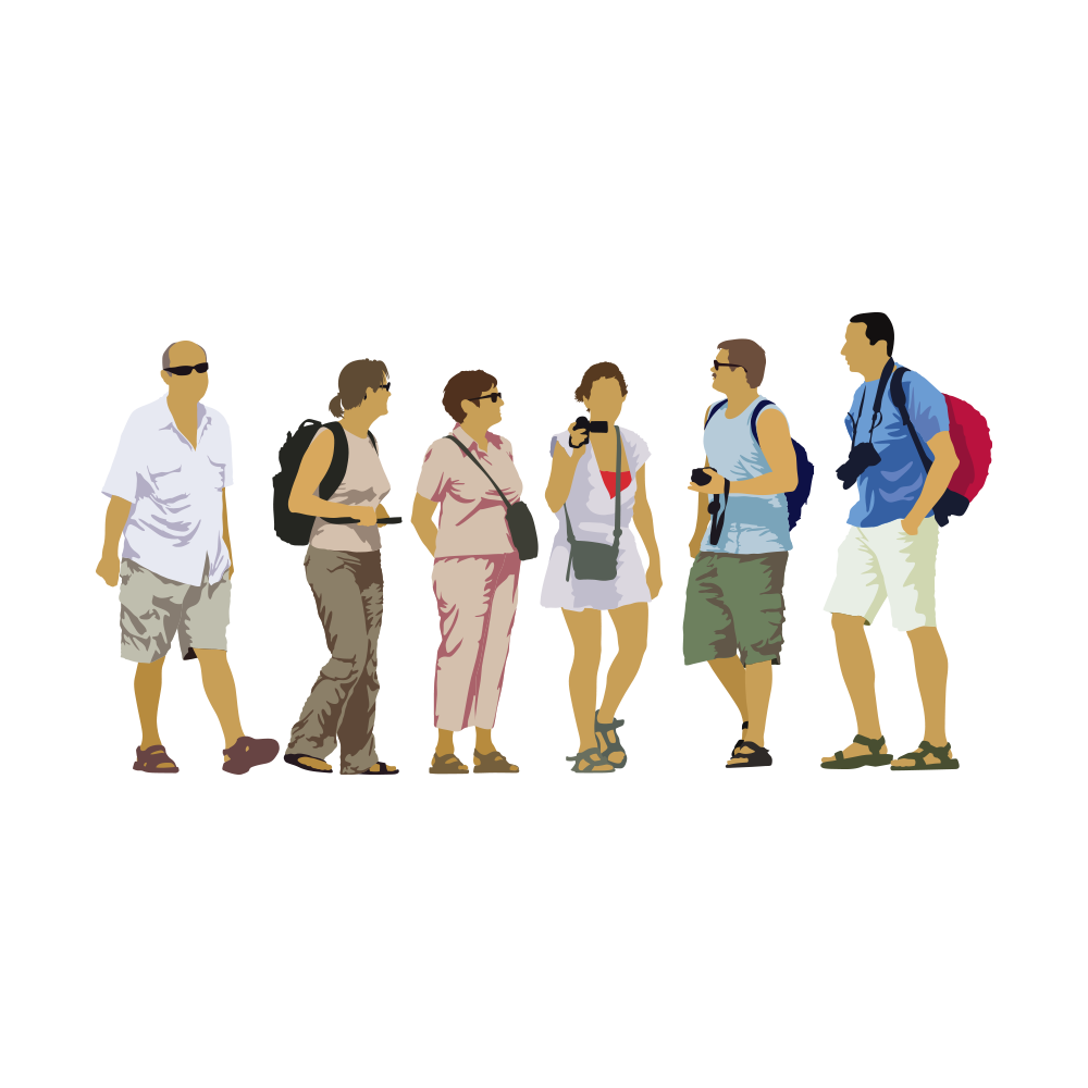 Six Flat Vector Tourists with Backpacks
