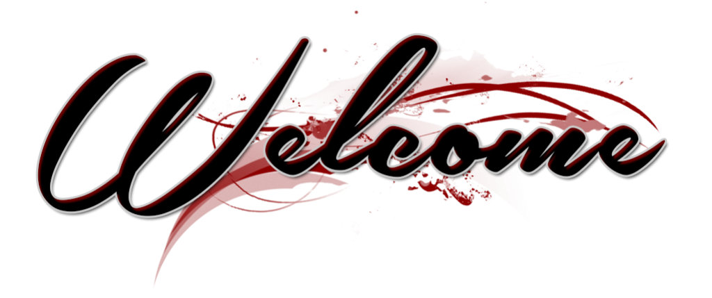 Black Script Welcome Lettering with Red Splashes