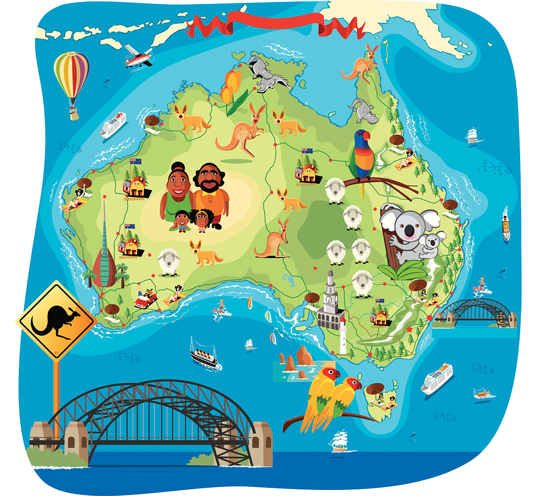 darwin cartoon illustration australian travel cartoon hand painted map