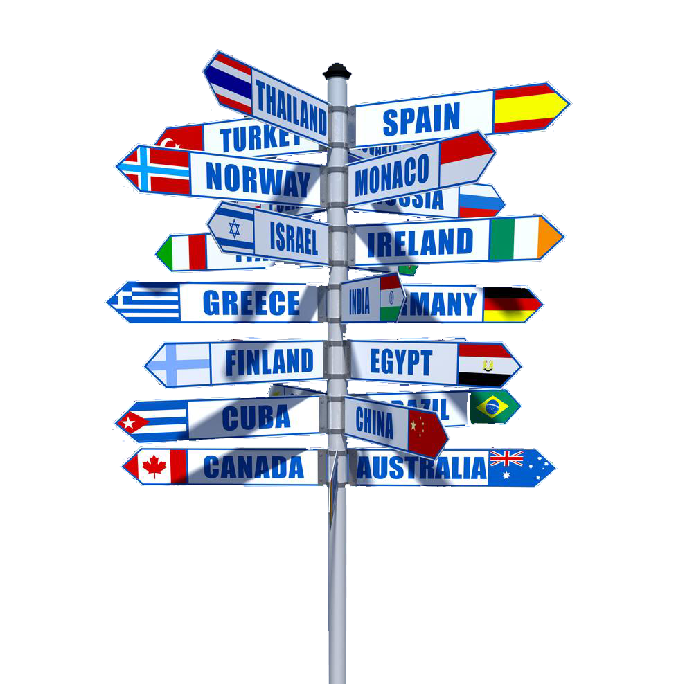 Country Signpost with Blue-Bordered Arrows