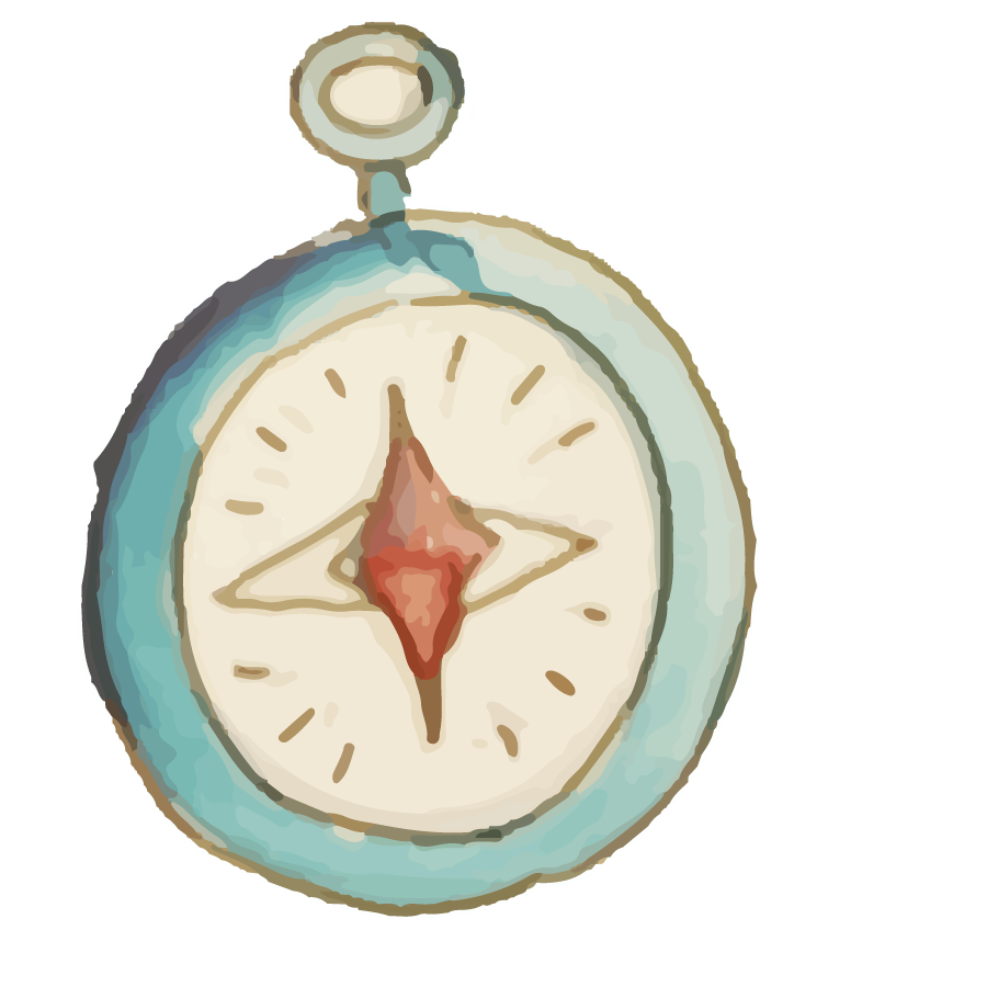 Hand-Painted Watercolor Compass with Teal Rim