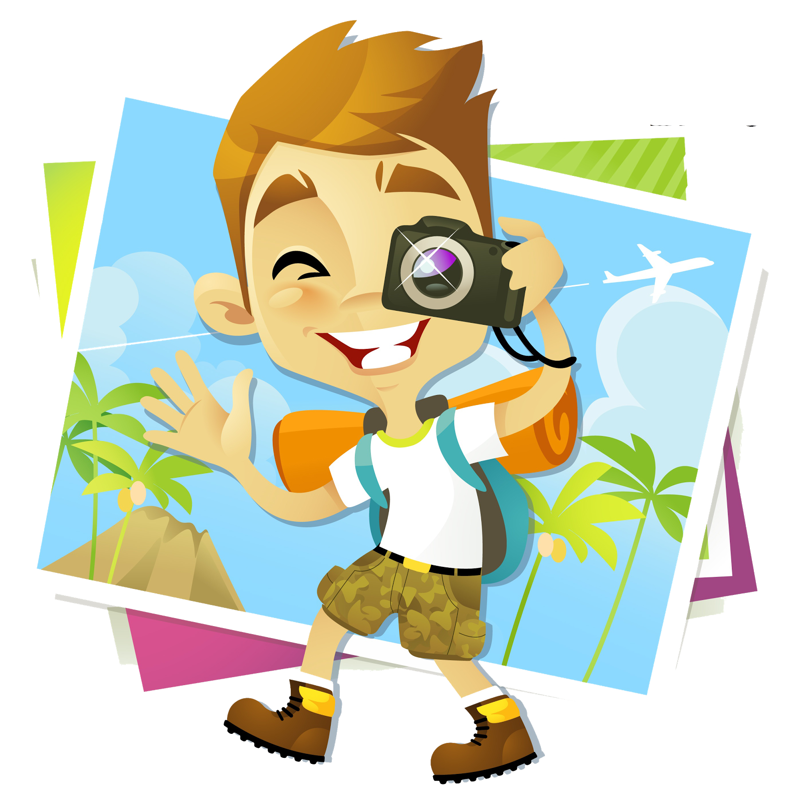Cartoon Traveler Boy with Orange Backpack