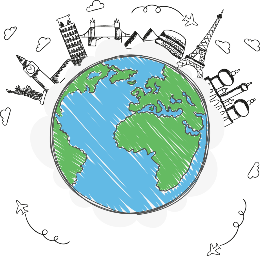 earth drawing travel landmarks