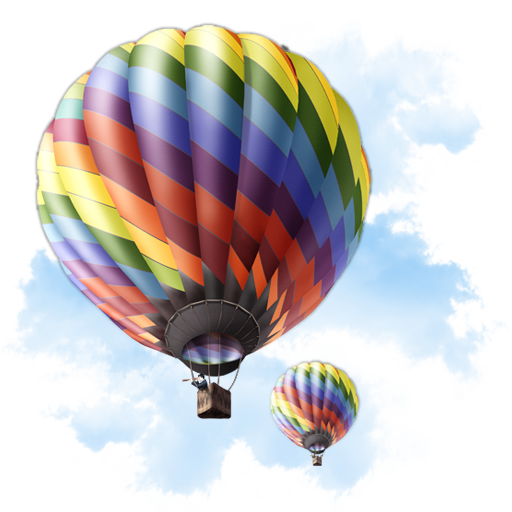 Rainbow Striped Hot Air Balloons Among Clouds