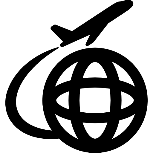 Black Airplane Icon Flying Around Globe