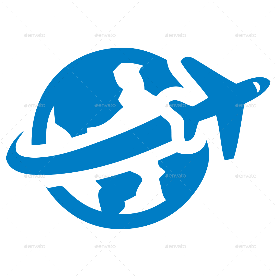 Blue Airplane over Globe Travel Icon