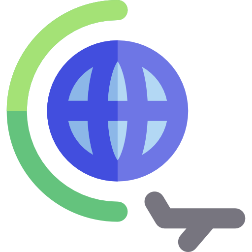 Blue Globe with Green Arc and Airplane