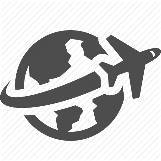 Dark Grey Airplane Orbiting Globe Icon