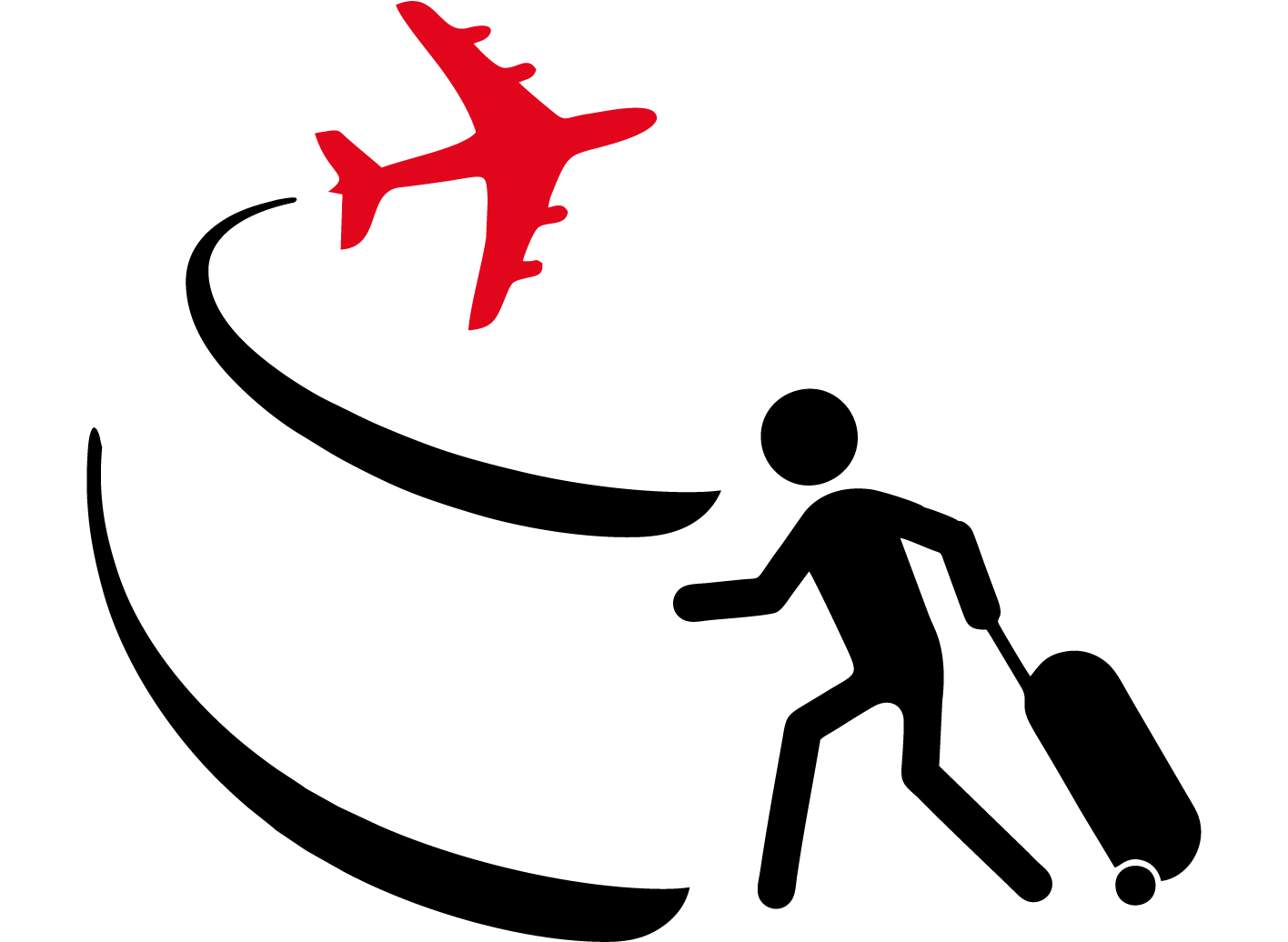 Stick Figure Traveler with Red Airplane Icon