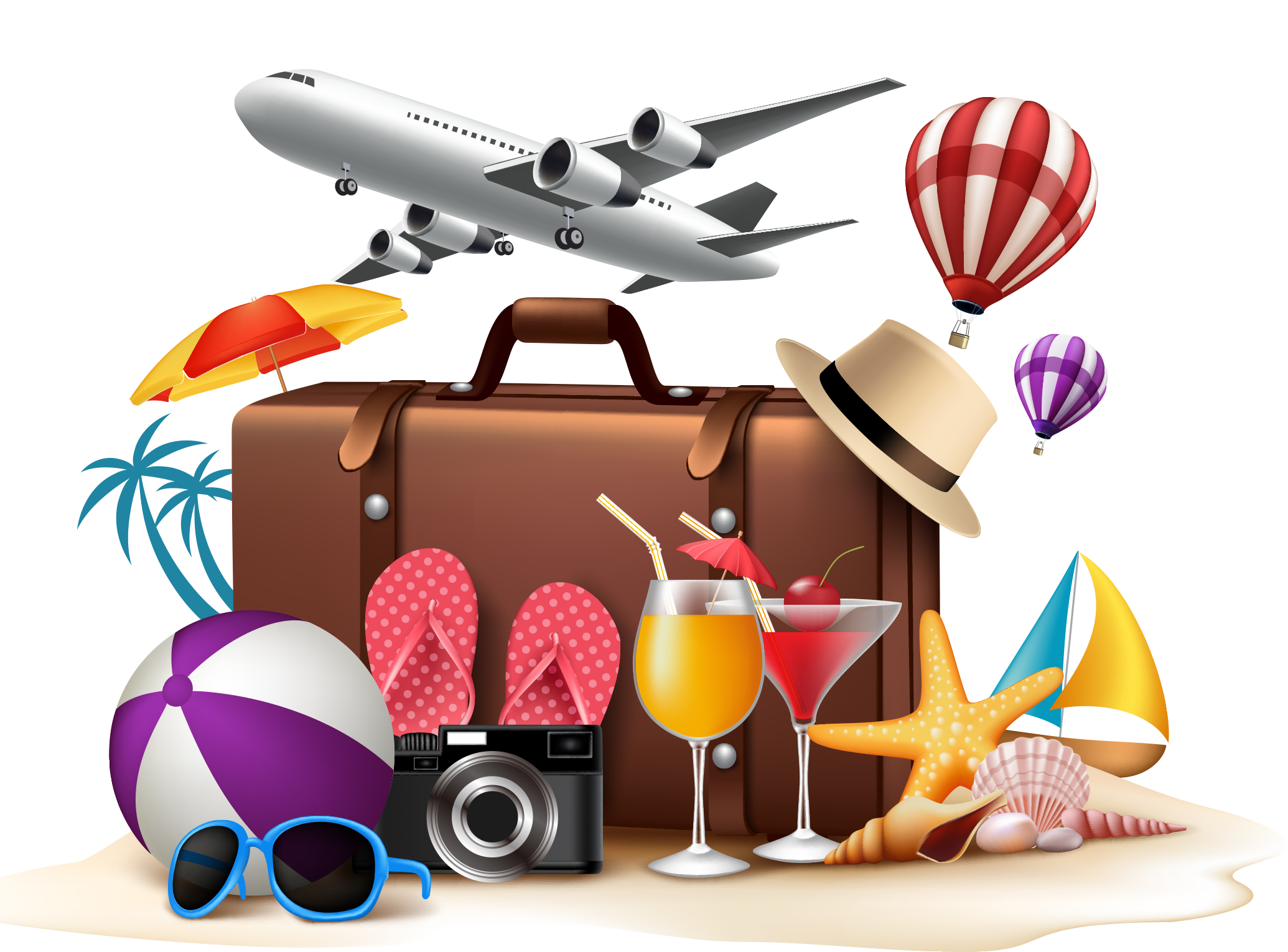 exquisite aesthetic plane travel slipper ball balloon juice glasses starfish palm sailboat