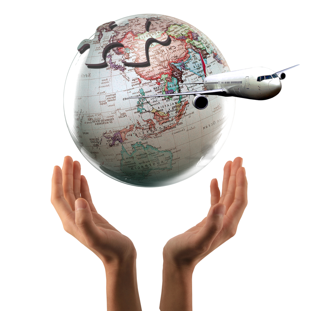 globe airplane travel insurance flight hands around earth