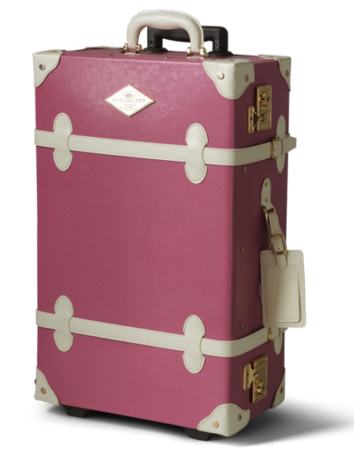 Pink Hard-Shell Trolley Suitcase with Brass Corners
