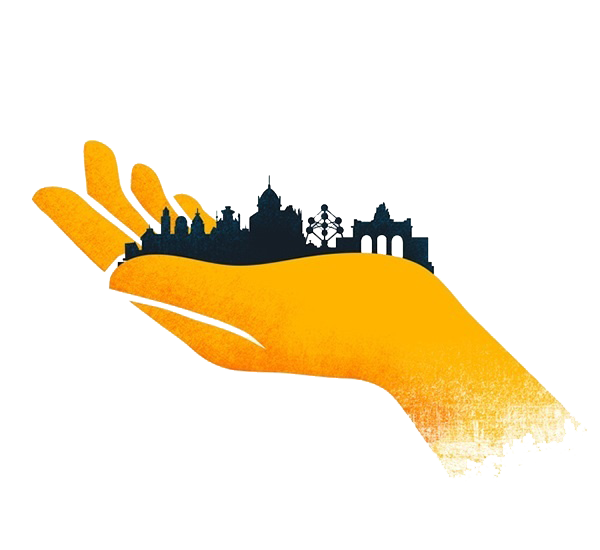 Yellow Hand Cupping City Skyline Silhouette
