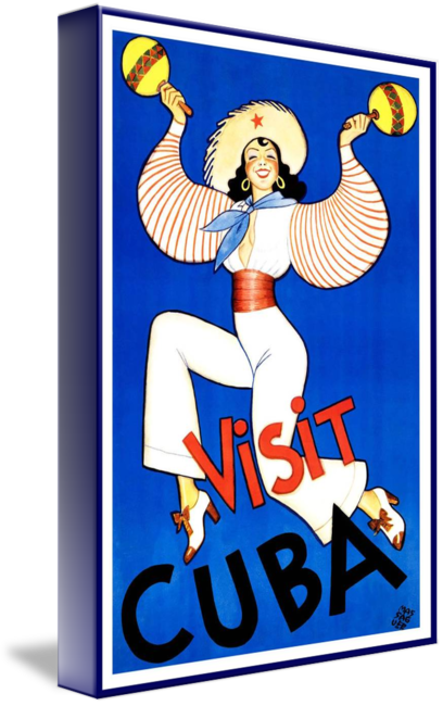 Vintage Visit Cuba Poster Dancing Woman with Maracas