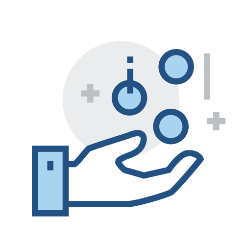 Outline Hand with Blue Circles and Plus Signs