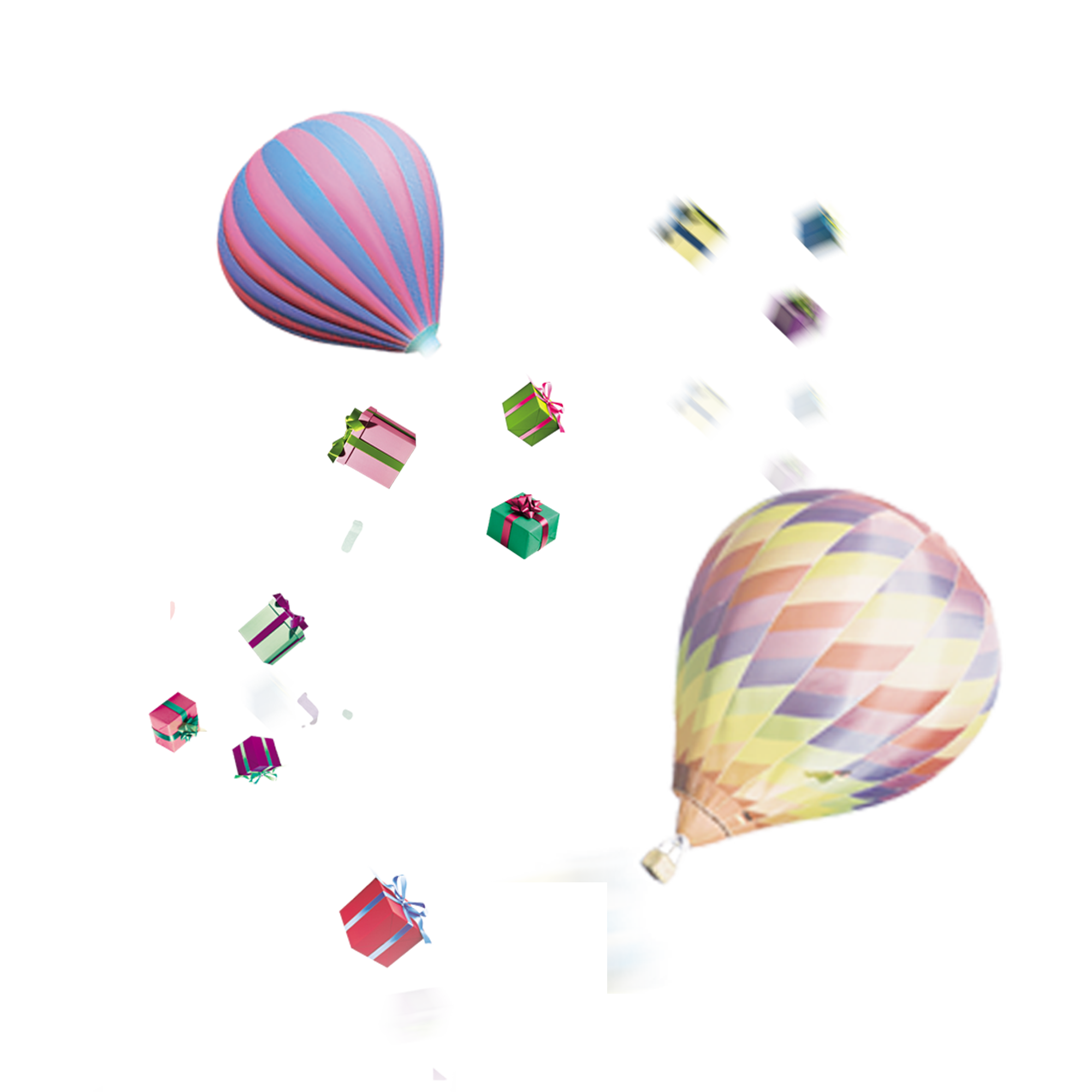 Pastel Striped Hot Air Balloons with Gift Boxes