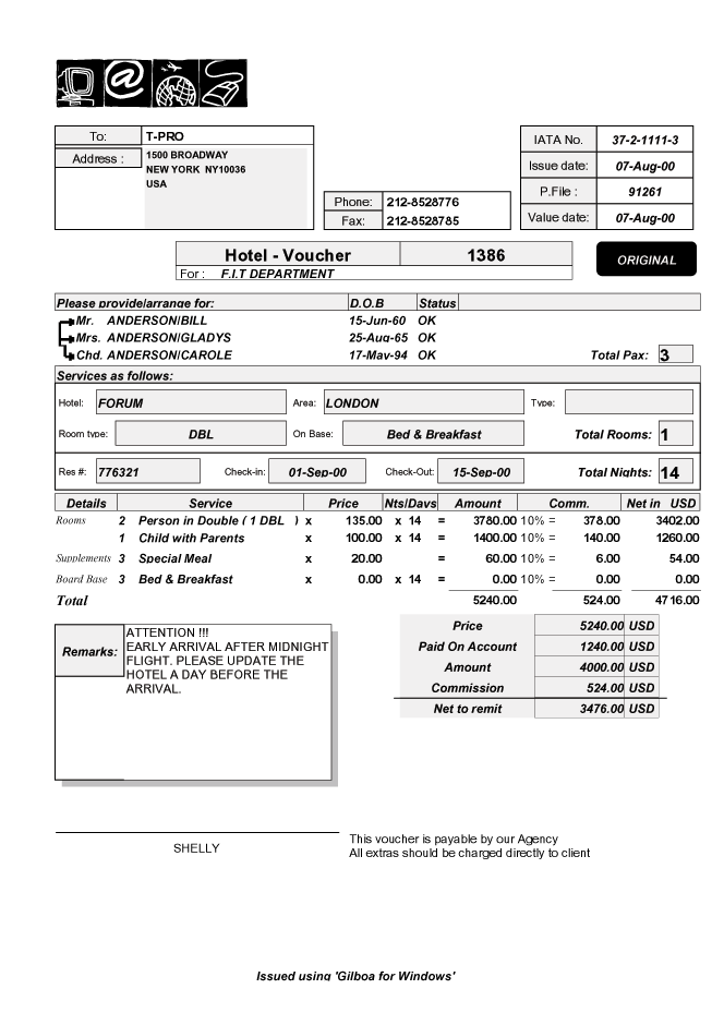 hotel document voucher discounts and allowances travel agent tourist