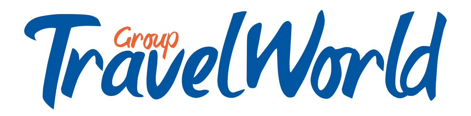 Blue Script Travel Company Logo with Orange Accent
