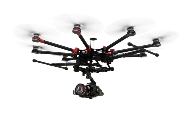 Black Hexacopter Drone with Red Rotor Tips