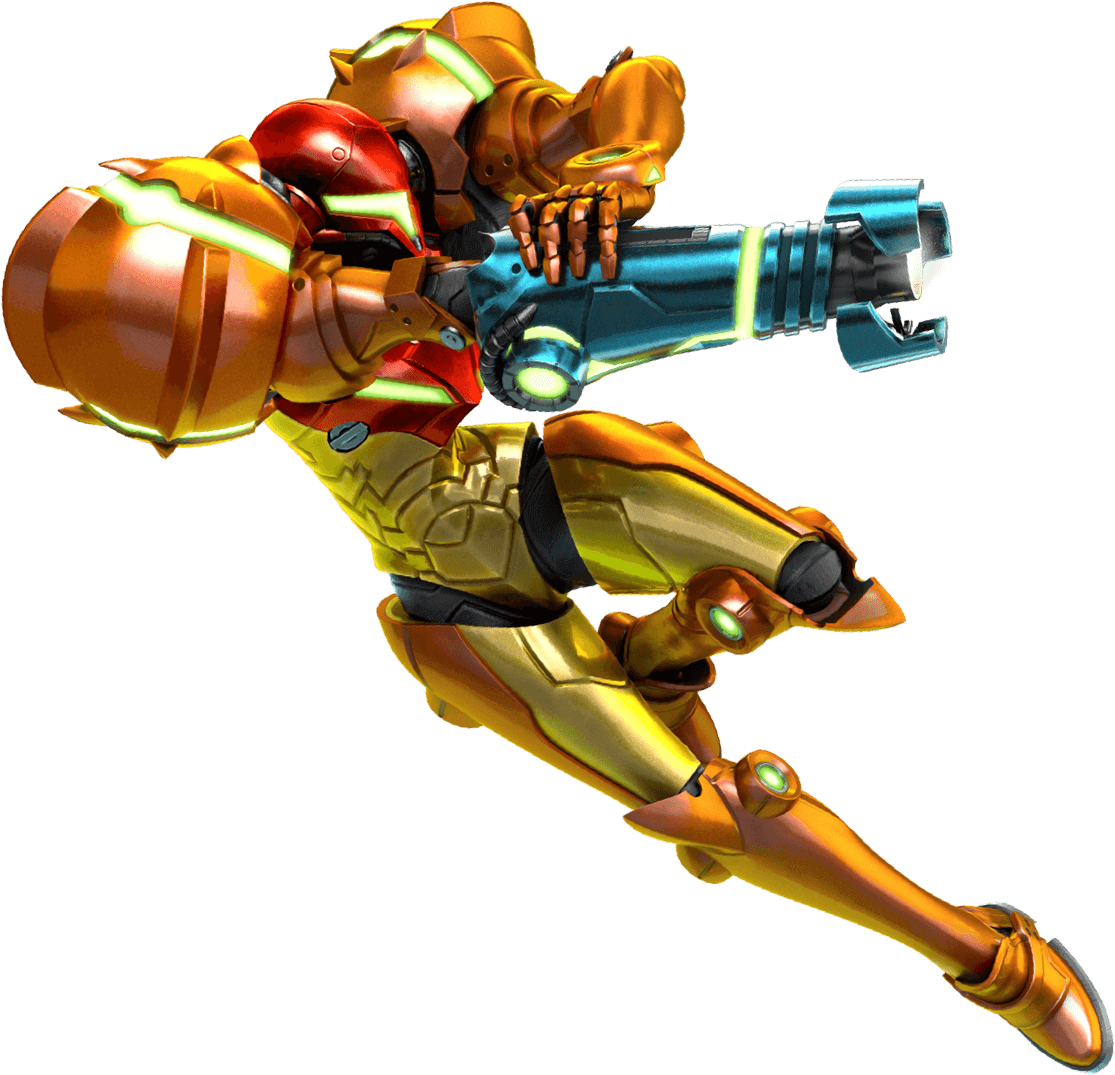 Armored Bounty Hunter in Gold Power Suit