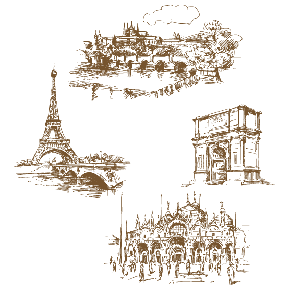 paris pisa drawing travel illustration famous foreign buildings vector artwork