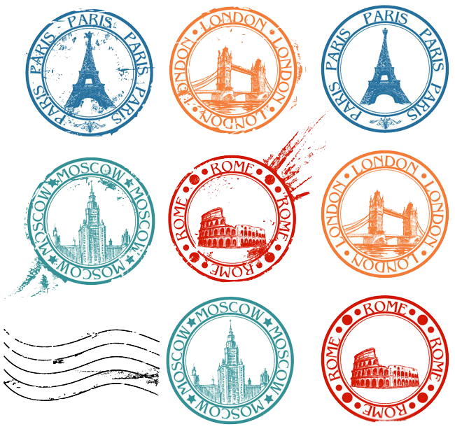 postage stamp travel visa clip art sights of the world postmark stamp