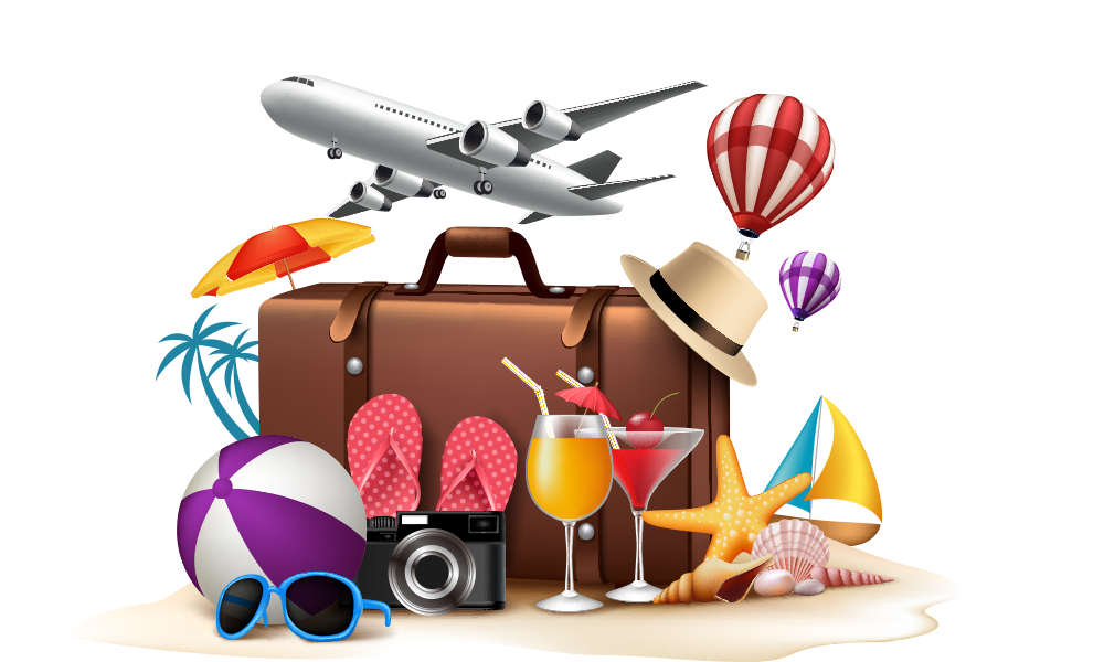 poster summer vacation baggage aircraft travel elements
