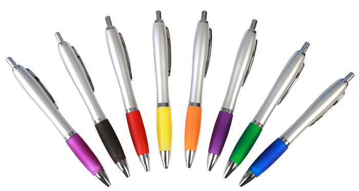 Silver Ballpoint Pens with Colored Grips