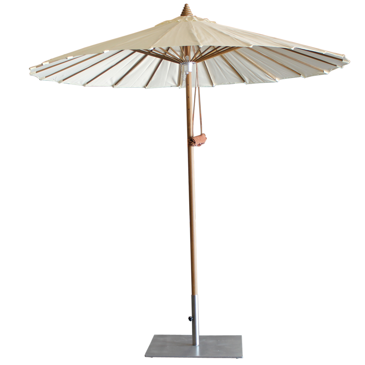 Cream Canvas Patio Umbrella with Wooden Ribs