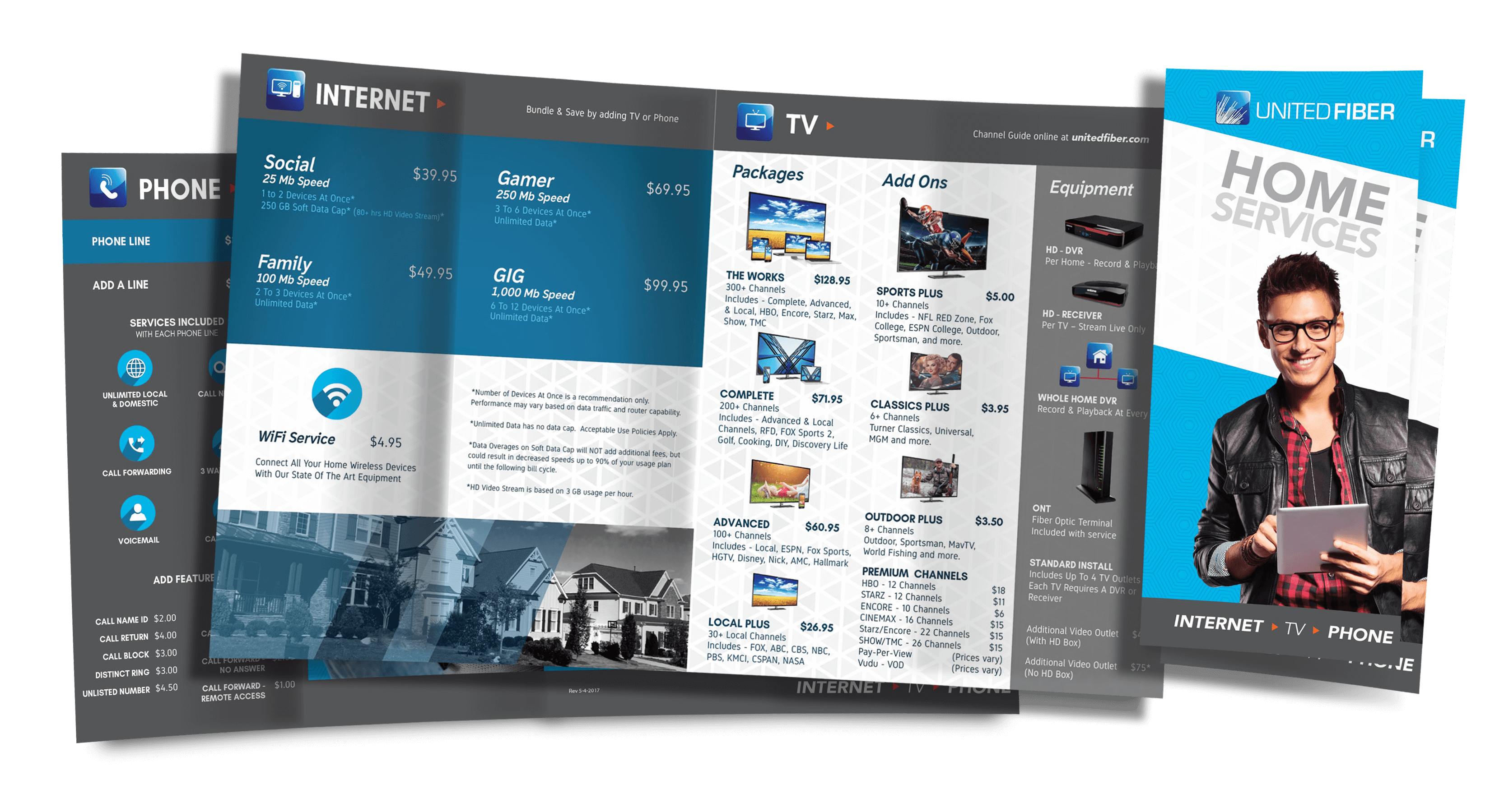 Fanned Telecom Brochures for Home Bundles