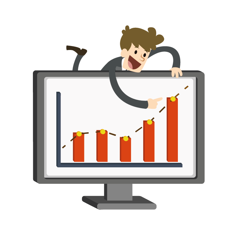 Cartoon Businessman Pointing at Red Growth Chart