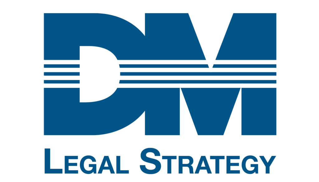 Bold Blue Stacked DM Legal Strategy Logo