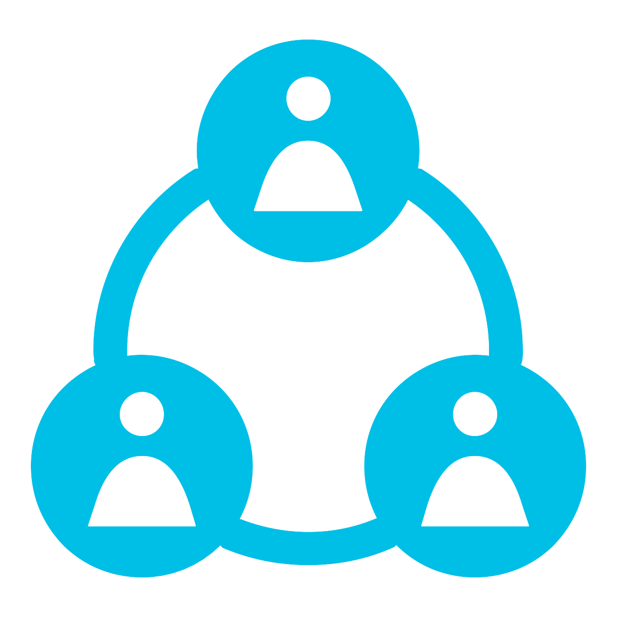 Cyan Team Network Icon with Three Avatars