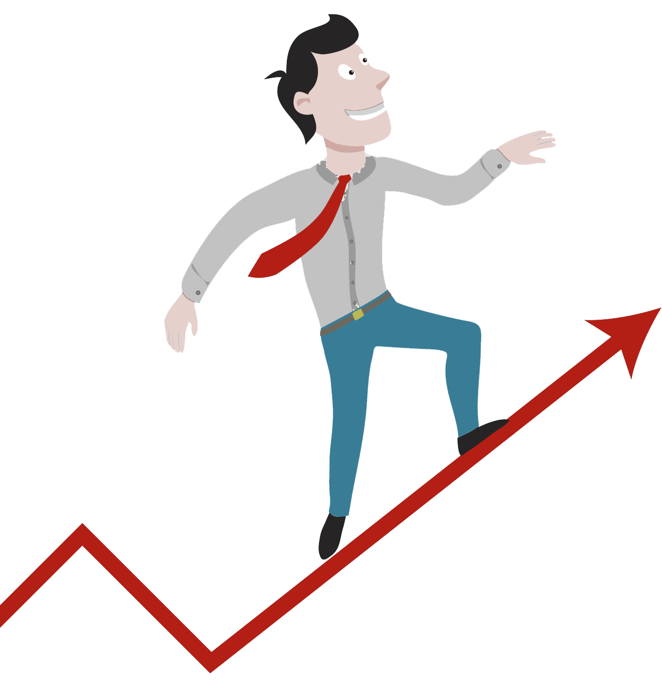 Cartoon Businessman Climbing Red Growth Arrow