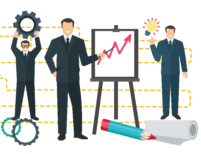 Flat Business Team with Red Rising Chart