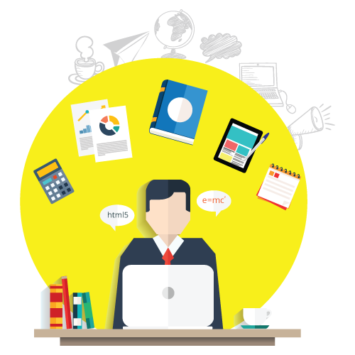 Flat Businessman with Laptop and Charts