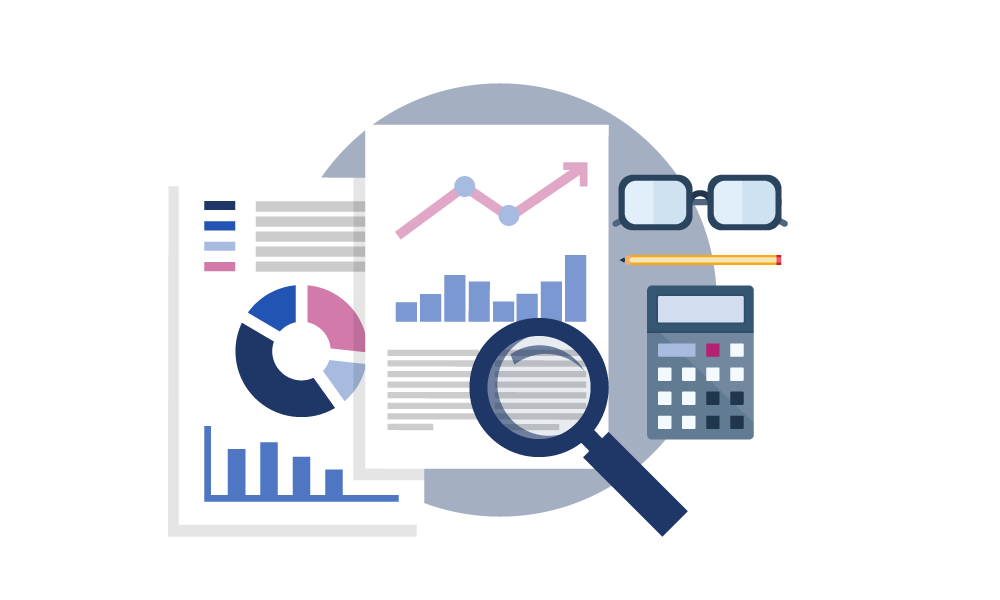Magnifying Glass over Business Analytics Charts
