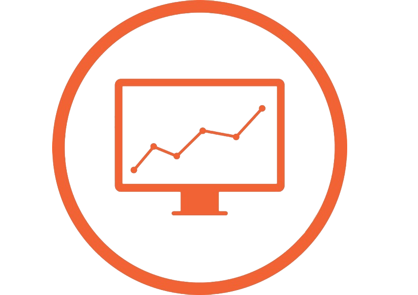 Orange Line-Art Monitor with Rising Chart