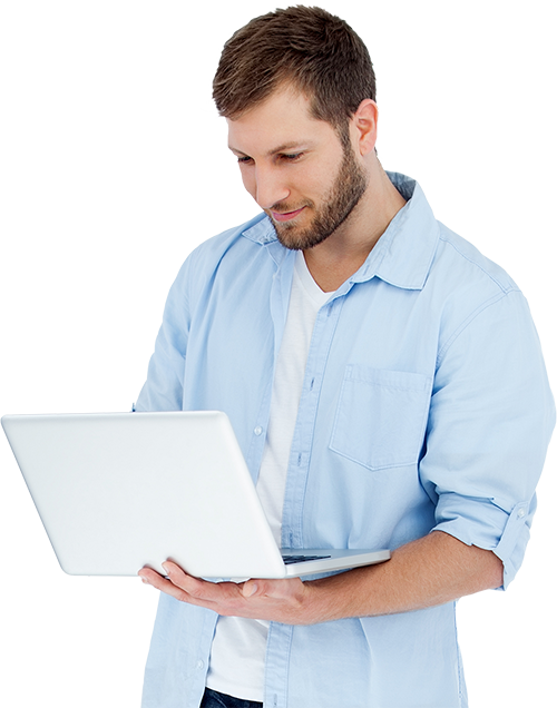 Bearded Man with Silver Laptop