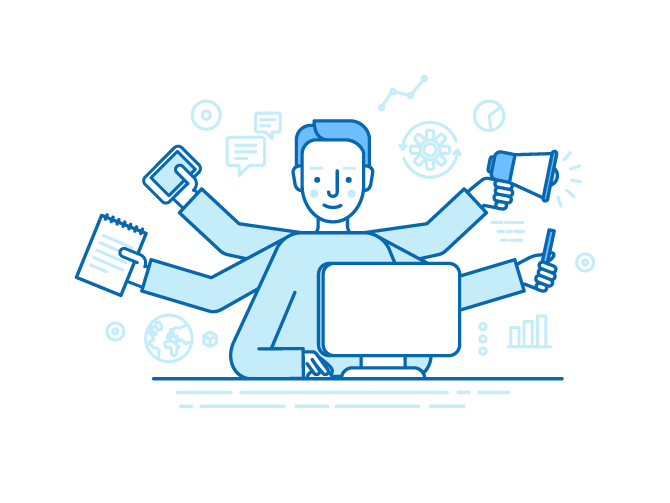 Six-Armed Businessman in Blue Line Art
