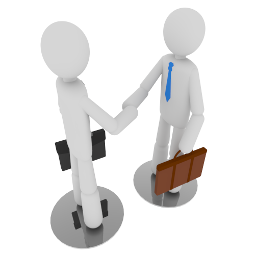 Two 3D White Figures Shaking Hands