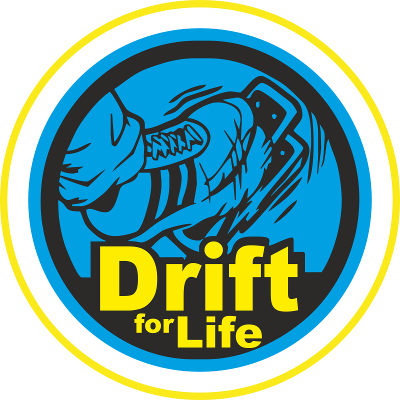 Drift for Life Badge with Cartoon Drifting Car
