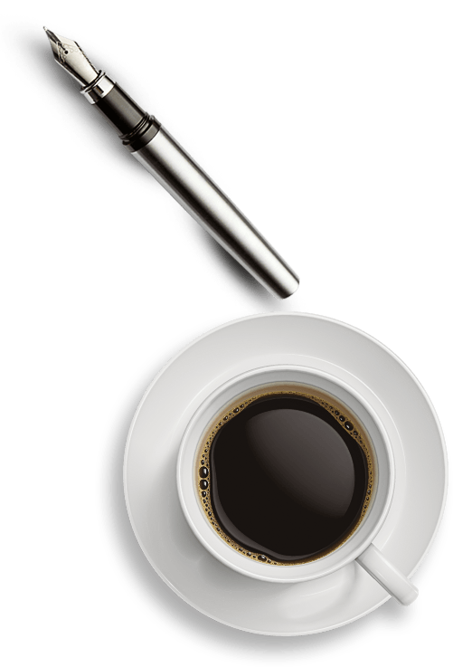 White Coffee Cup and Silver Fountain Pen