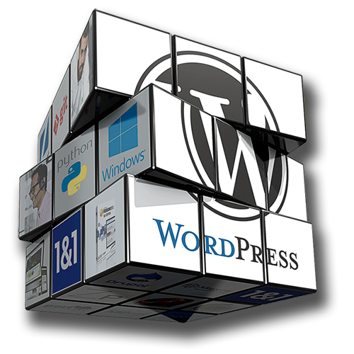 Rubik's Cube with WordPress and Python Logos